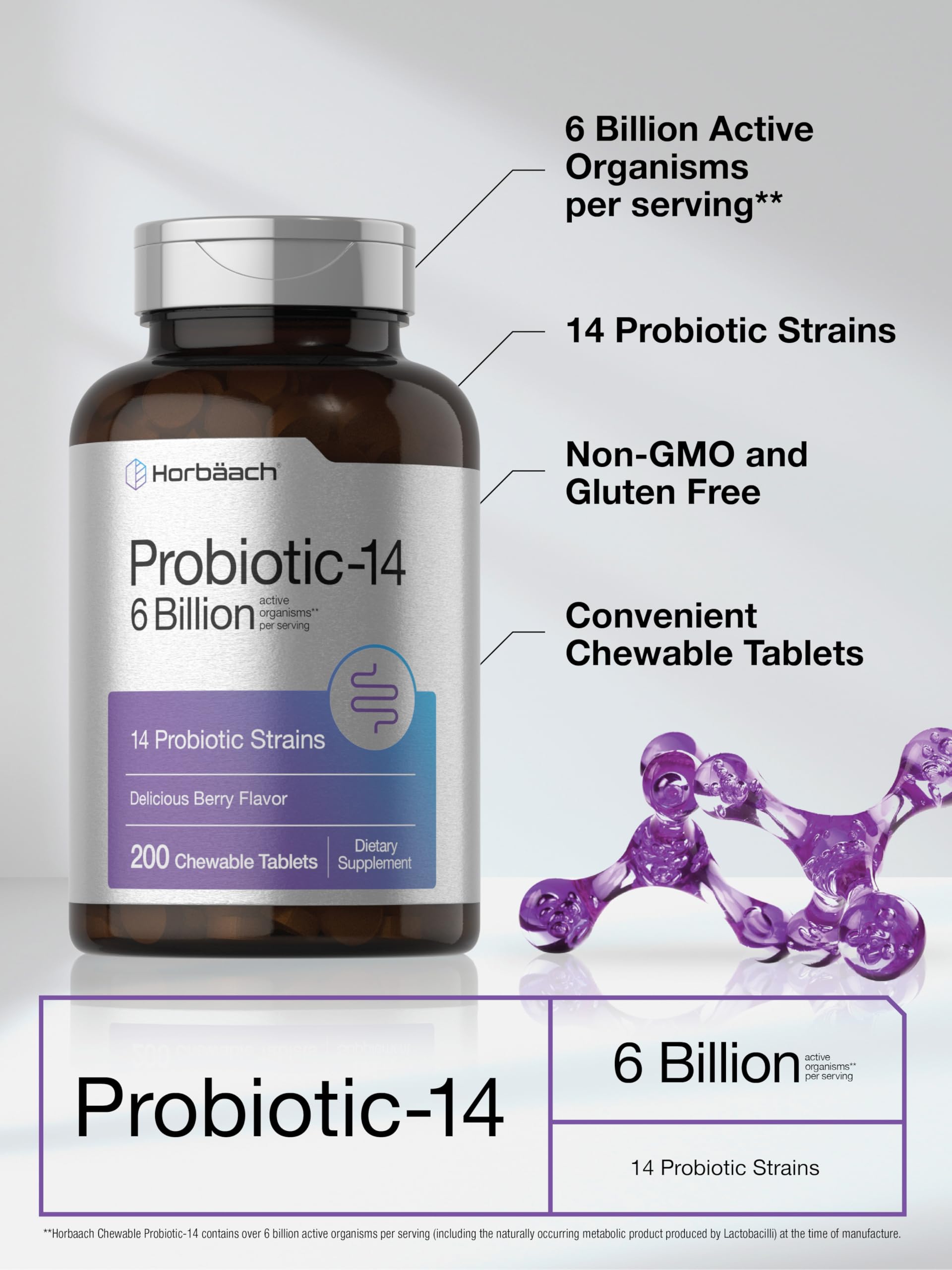 Horbäach Probiotics vegetarian tablets suitable for vegetarian diets.