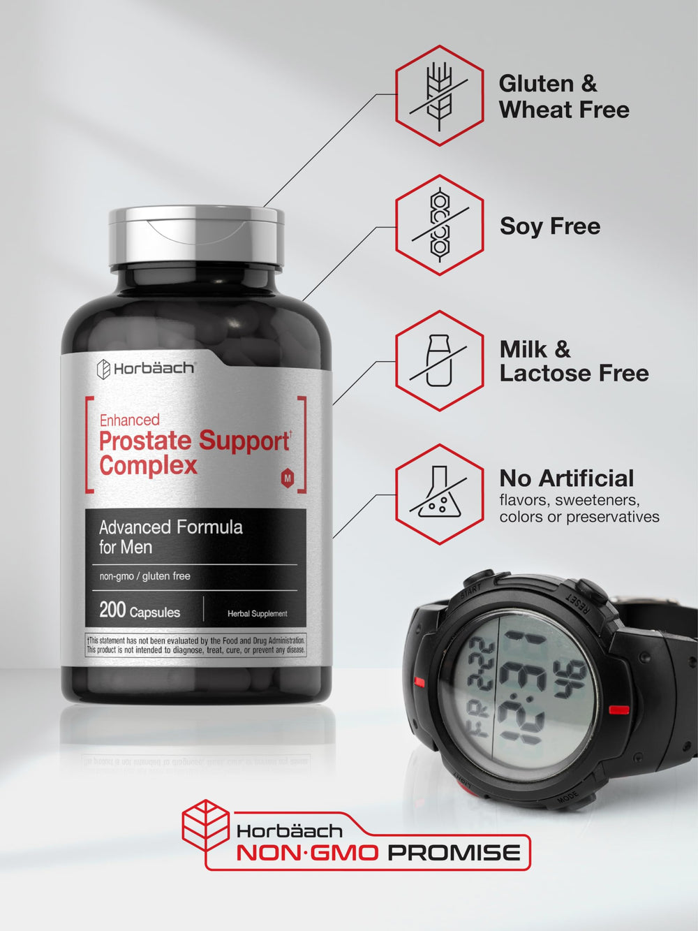 Facts panel on Horbaach Prostate Support bottle with serving details