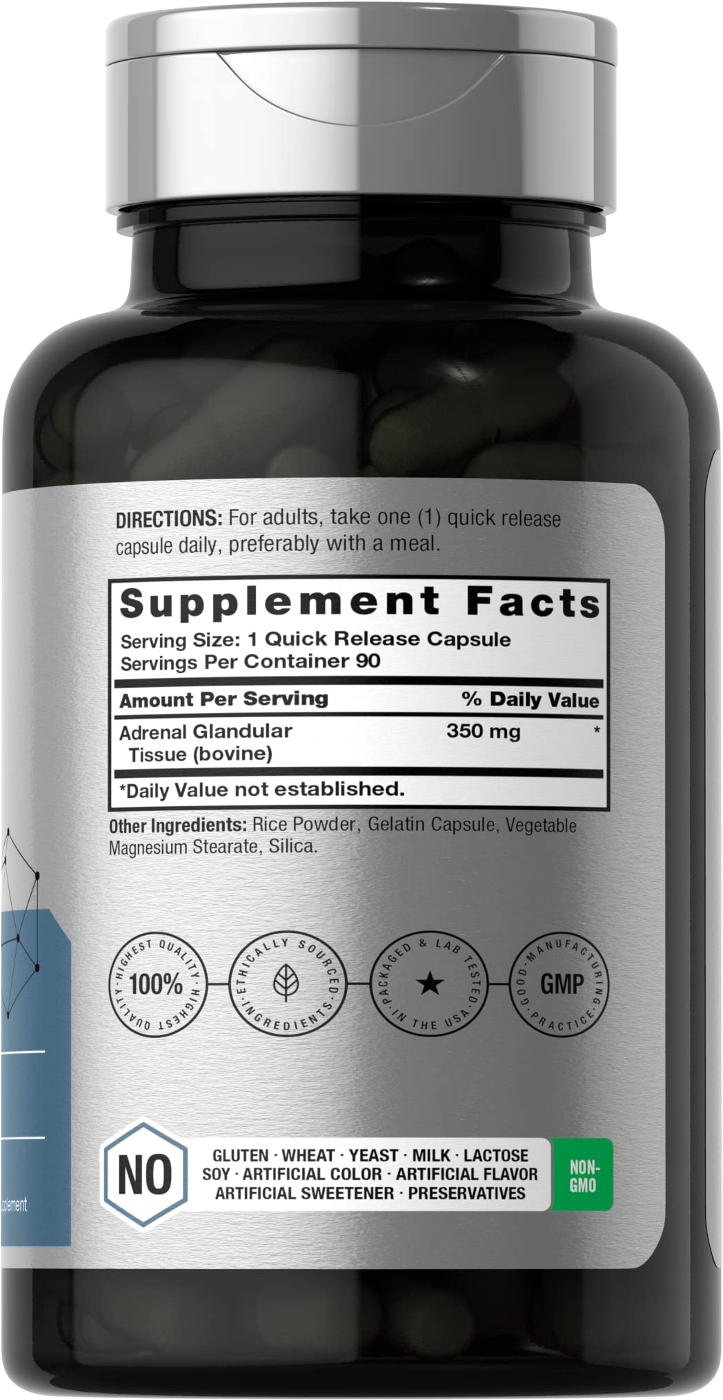 Horbäach Raw Adrenal Glandular capsules in a 90-count bottle for daily use.