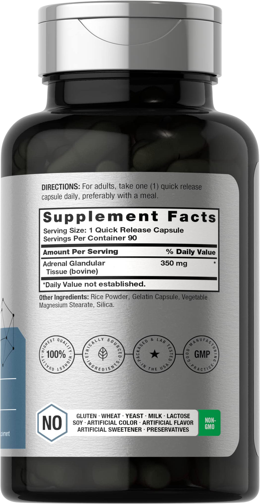 Horbäach Raw Adrenal Glandular capsules in a 90-count bottle for daily use.