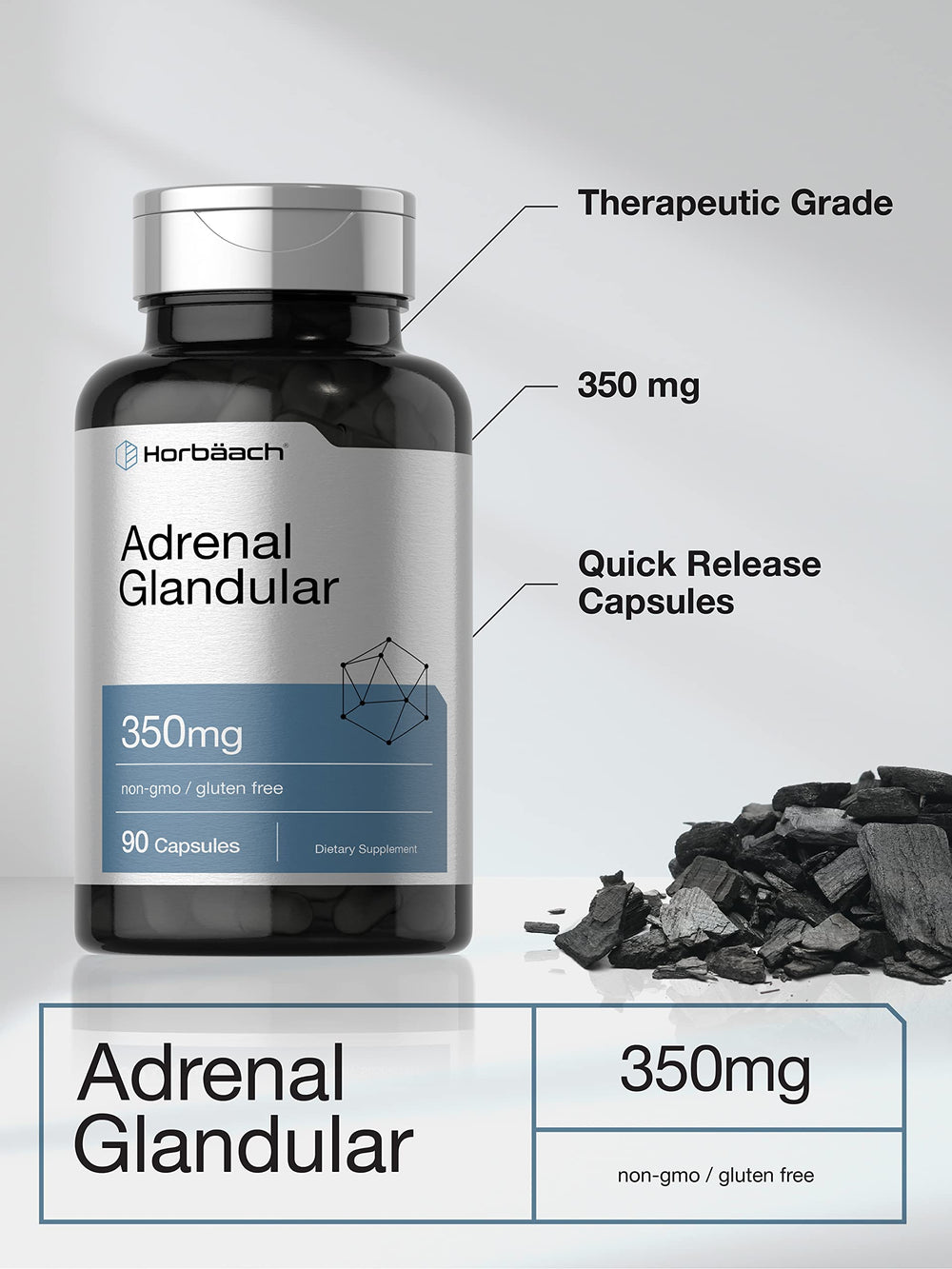 Horbäach Raw Adrenal Glandular label highlights bovine tissue-derived concentrate.