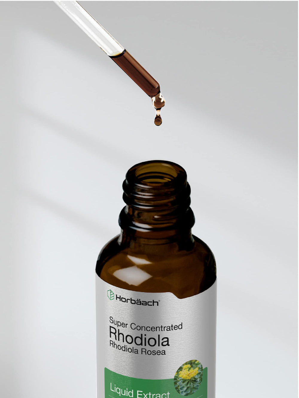 Horbaach Rhodiola Rosea tincture usage — easy to add to beverages or daily routines.