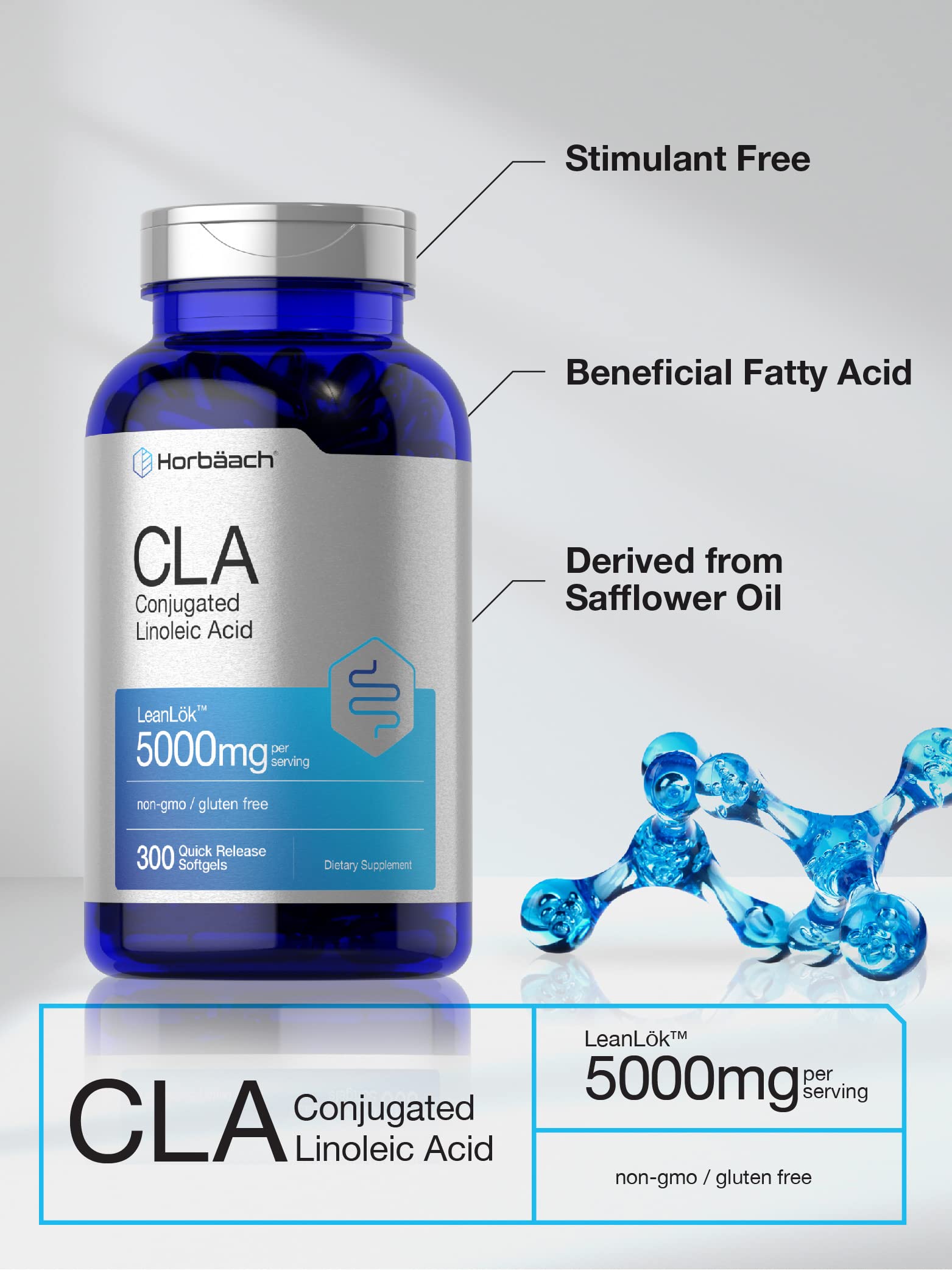 Horbäach safflower oil CLA source label indicating plant-based origin