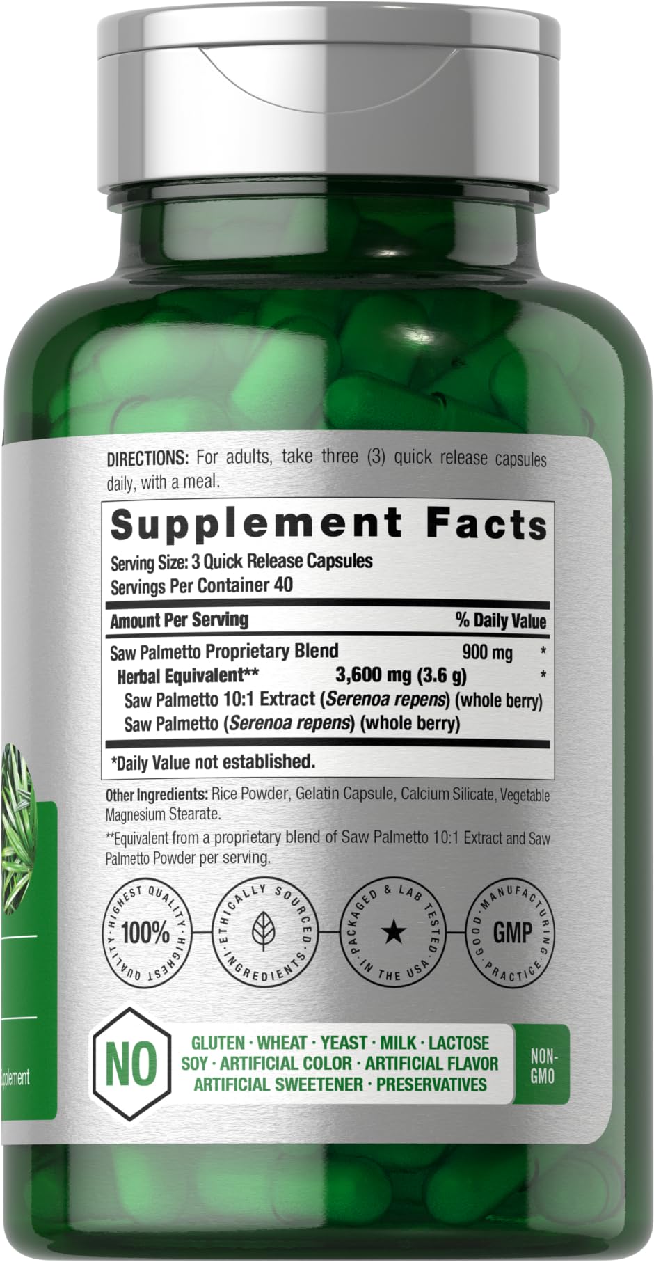 Horbäach Saw Palmetto capsules close-up showing concentrated extract