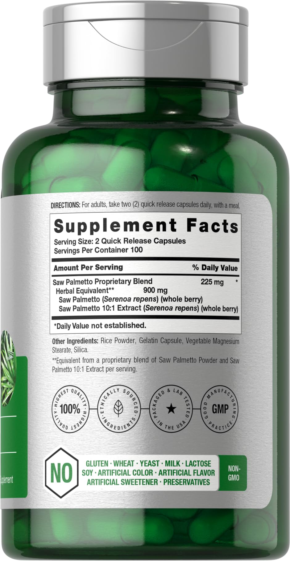 Horbäach Saw Palmetto Extract capsules close-up showing convenient dosing.