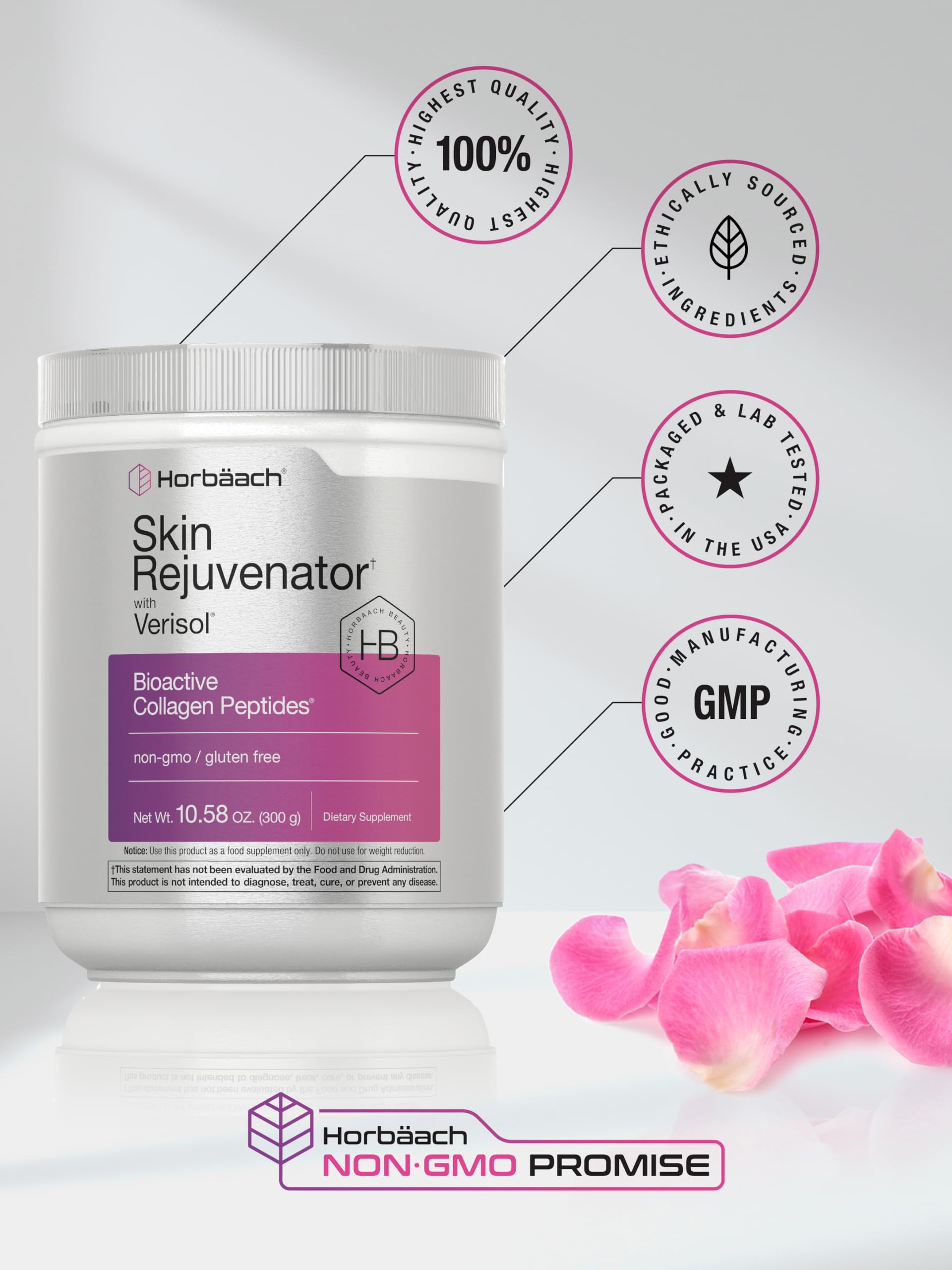 Horbaach Skin Rejuvenator ingredients list visual emphasizes lab-tested quality.