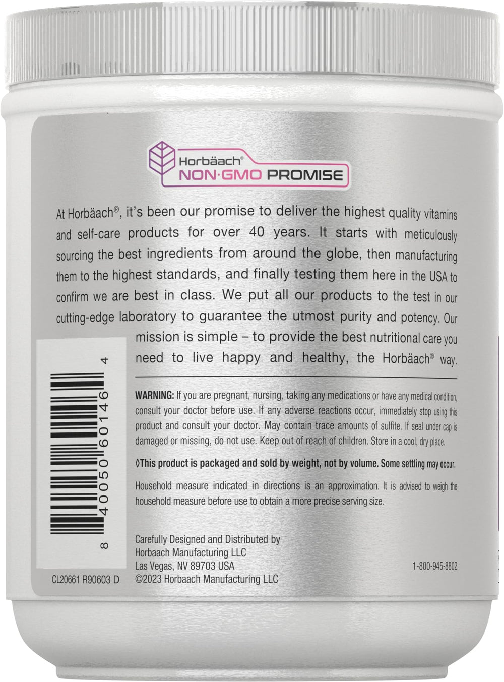 Horbaach Skin Rejuvenator powder with scoop emphasizes bioactive collagen types I and III.