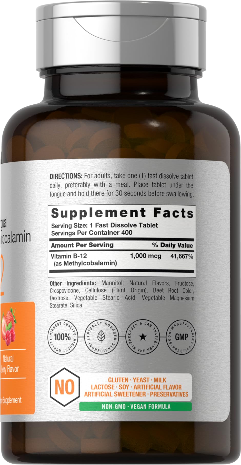 Close-up of fast-dissolve tablets showcasing berry flavor and quick use