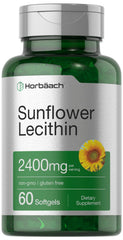 Horbaach Sunflower Lecithin softgel bottle showcasing natural phospholipids for daily supplementation