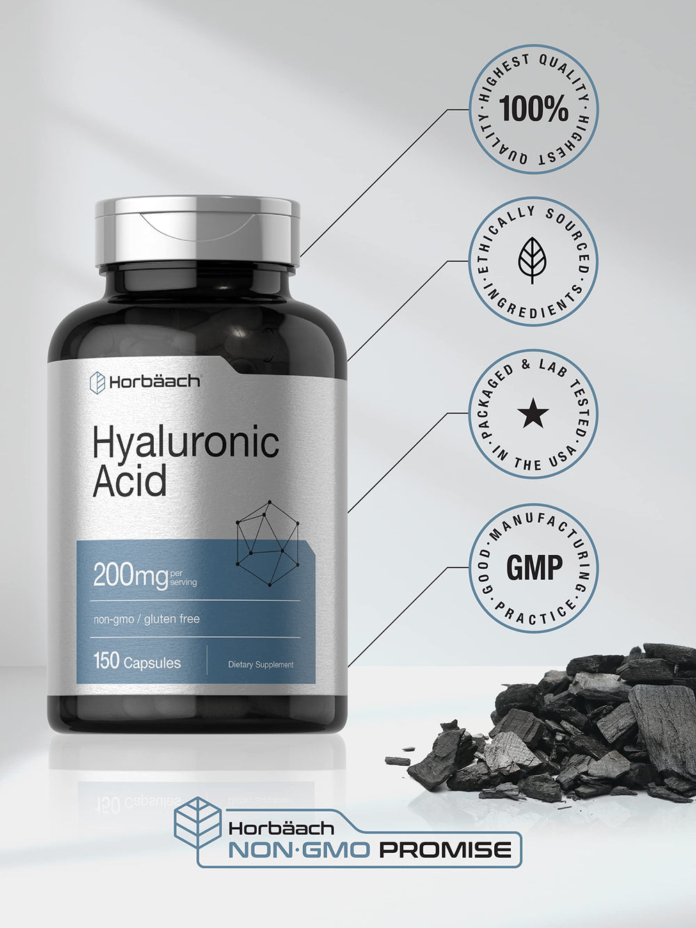 Horbäach Hyaluronic Acid packaging with clear dosage information.