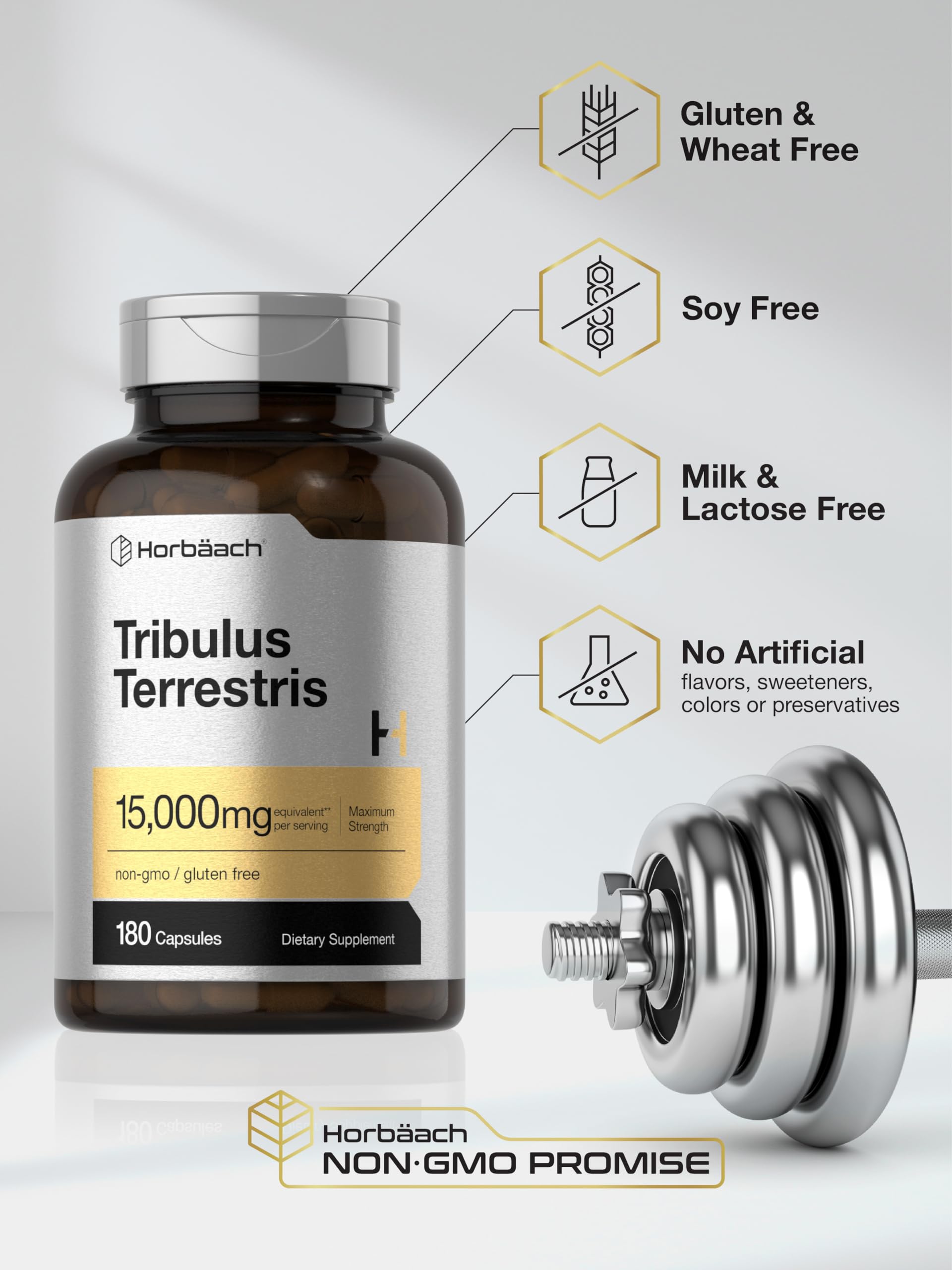 Horbäach Tribulus capsules in blister pack ready for daily use.