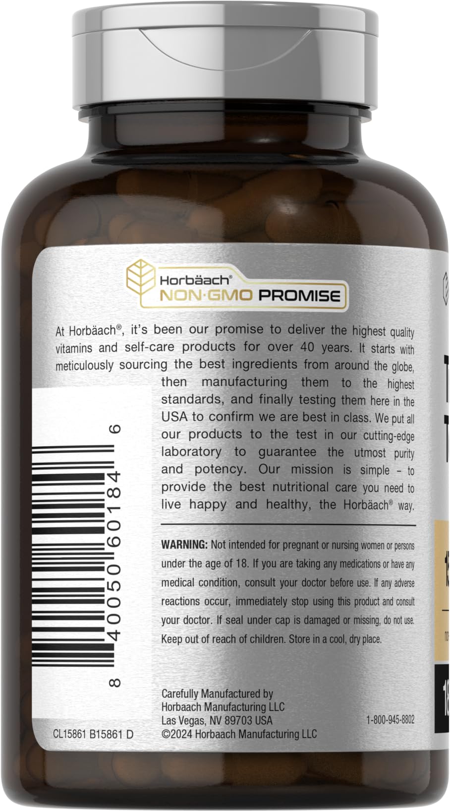Horbäach Tribulus label view on bottle, gluten-free and allergen-friendly.