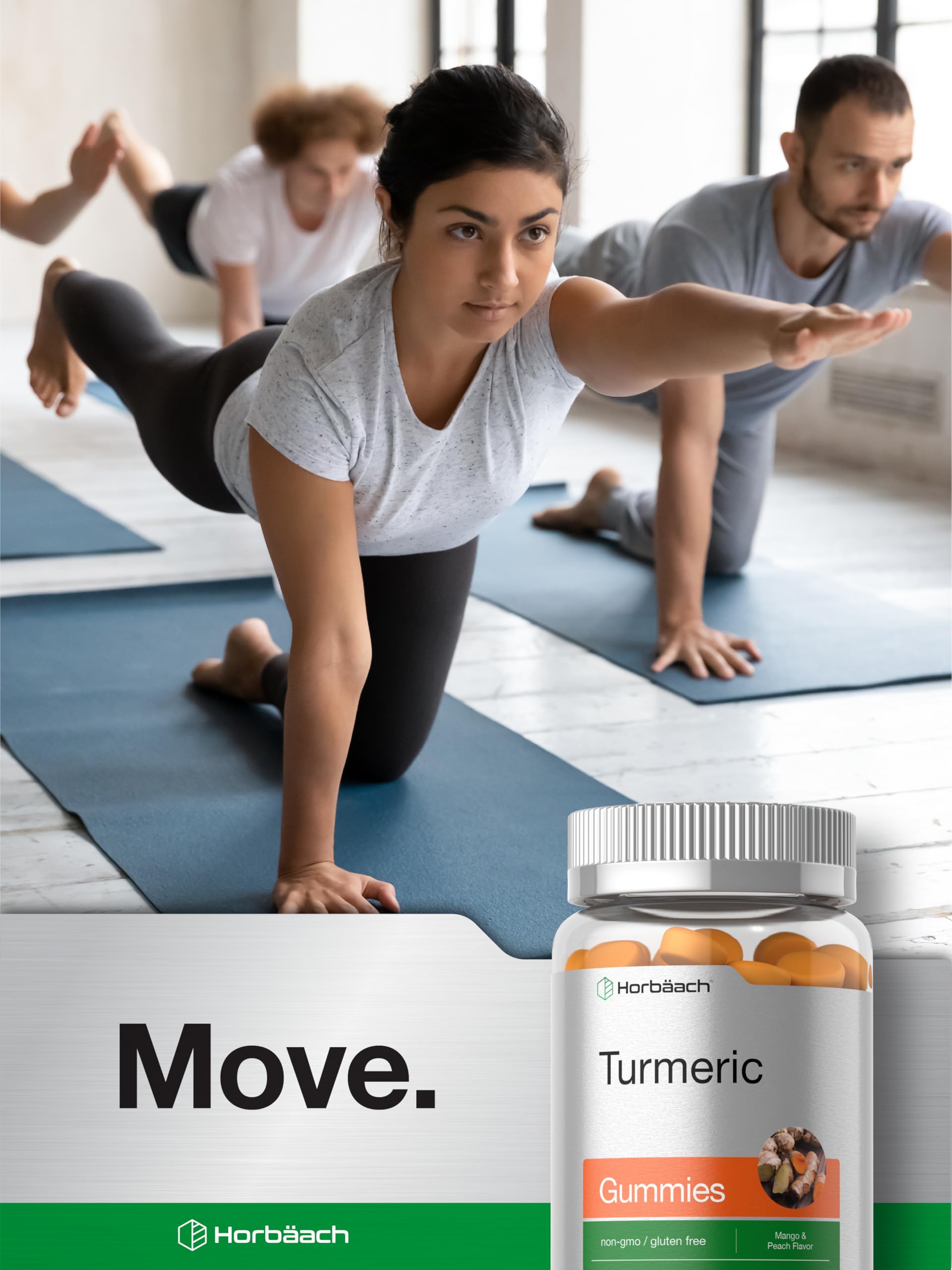 Vegan ingredients on Horbäach Turmeric Gummies emphasizing non-GMO status
