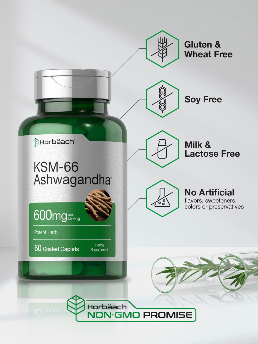 Horbäach vegan symbol on bottle highlights plant-based formula