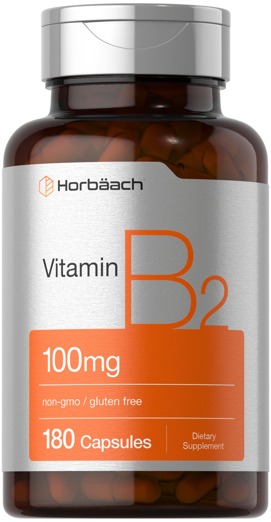 Horbäach Vitamin B2 bottle with high-potency riboflavin capsules for daily use