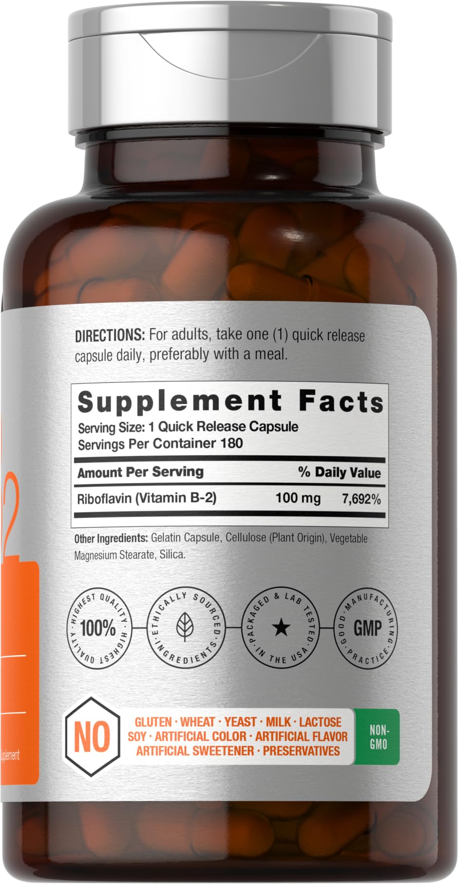 Close-up of Horbäach Vitamin B2 quick-release capsules