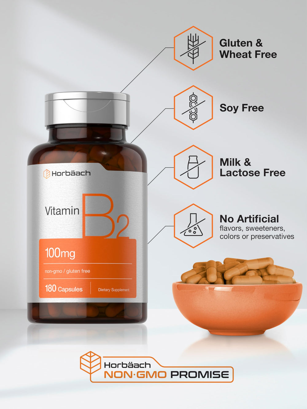 Gluten-free mark on Horbäach Vitamin B2 packaging