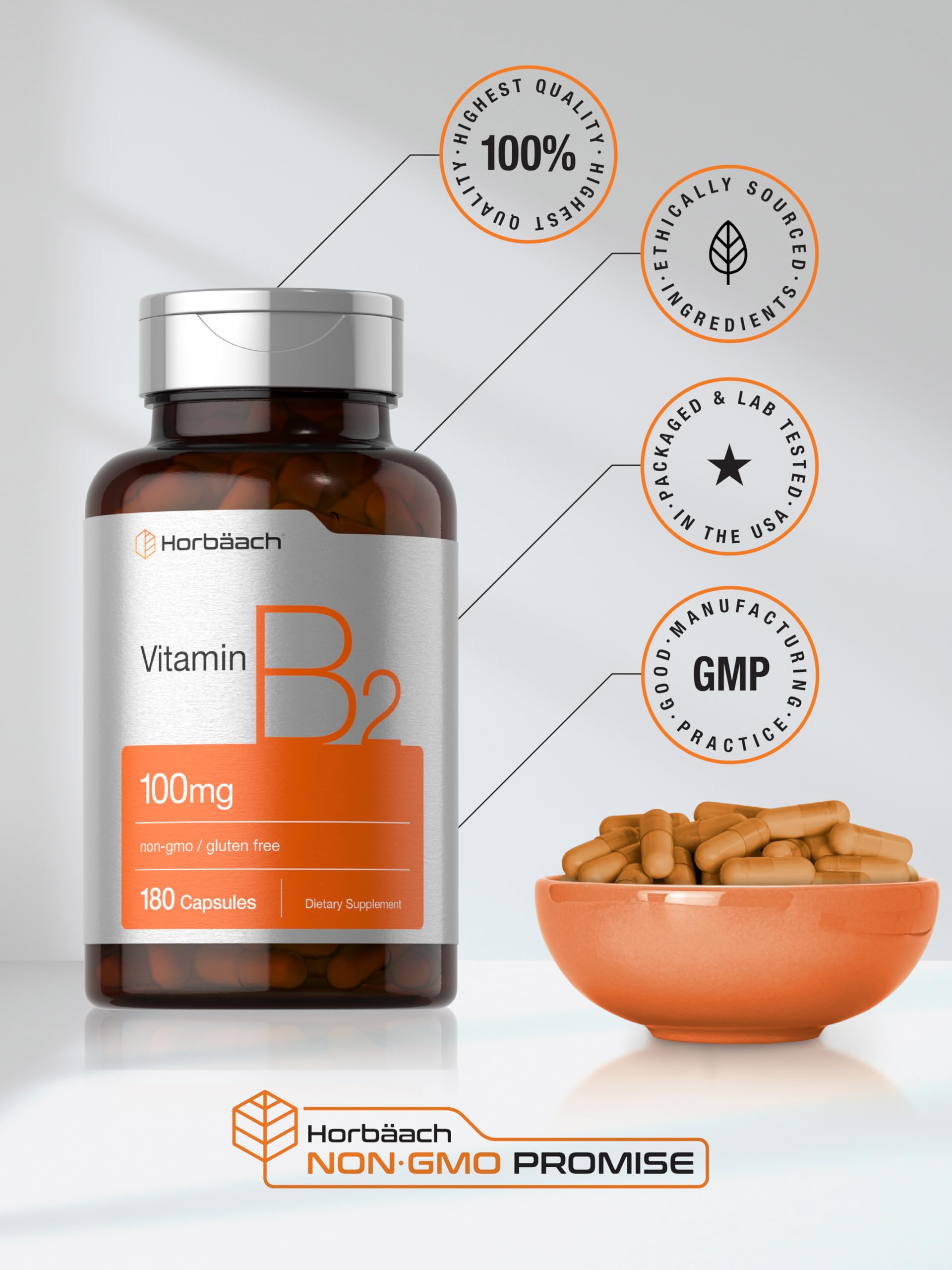 Ingredient panel on Horbäach Vitamin B2 bottle