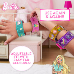 Close-up of 3D resin stickers adding texture to Barbie bracelets.