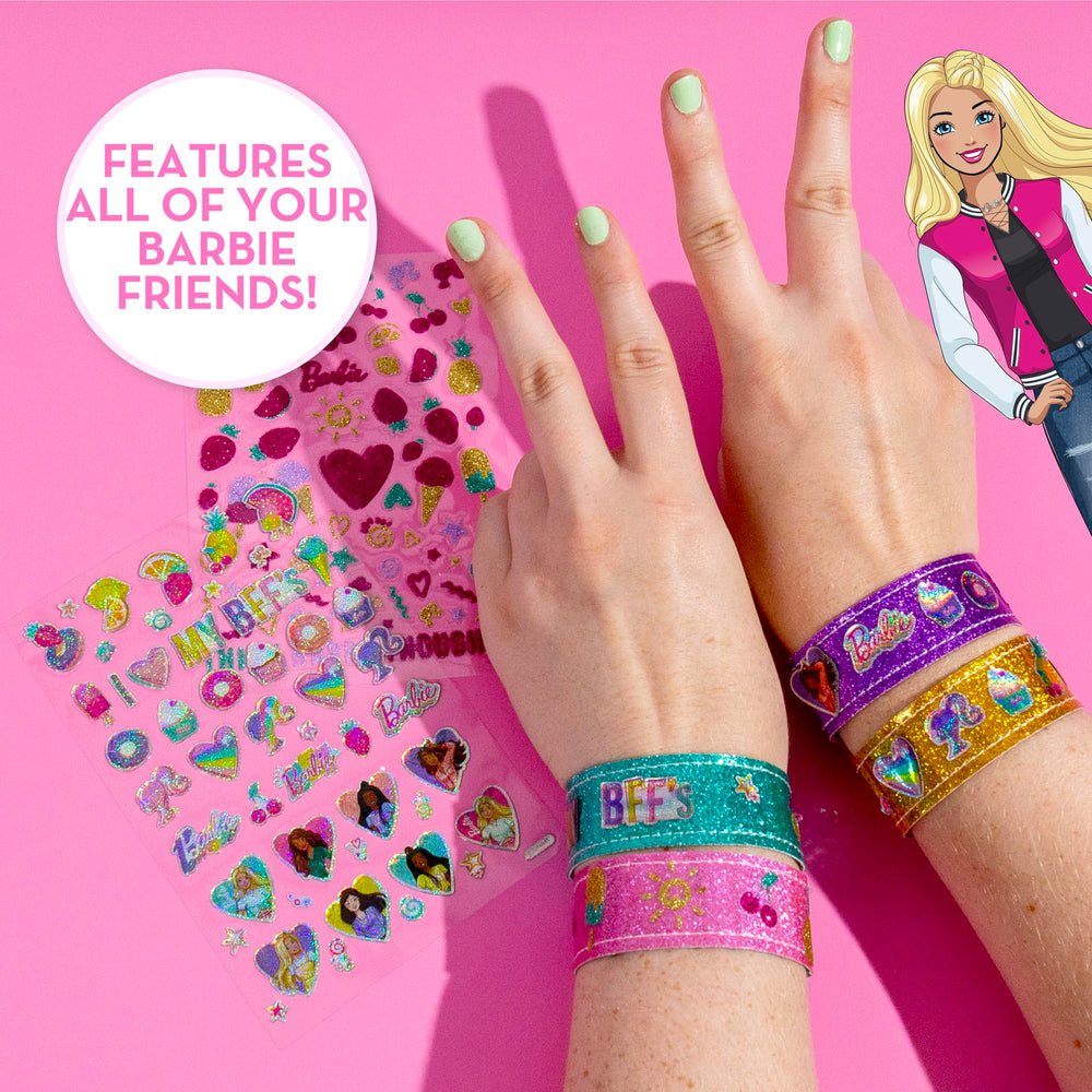 Child-friendly Barbie Sparkle Bracelet kit shown on a wrist display.