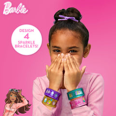 Four reversible Barbie bracelets laid flat showing double-sided glitter designs.