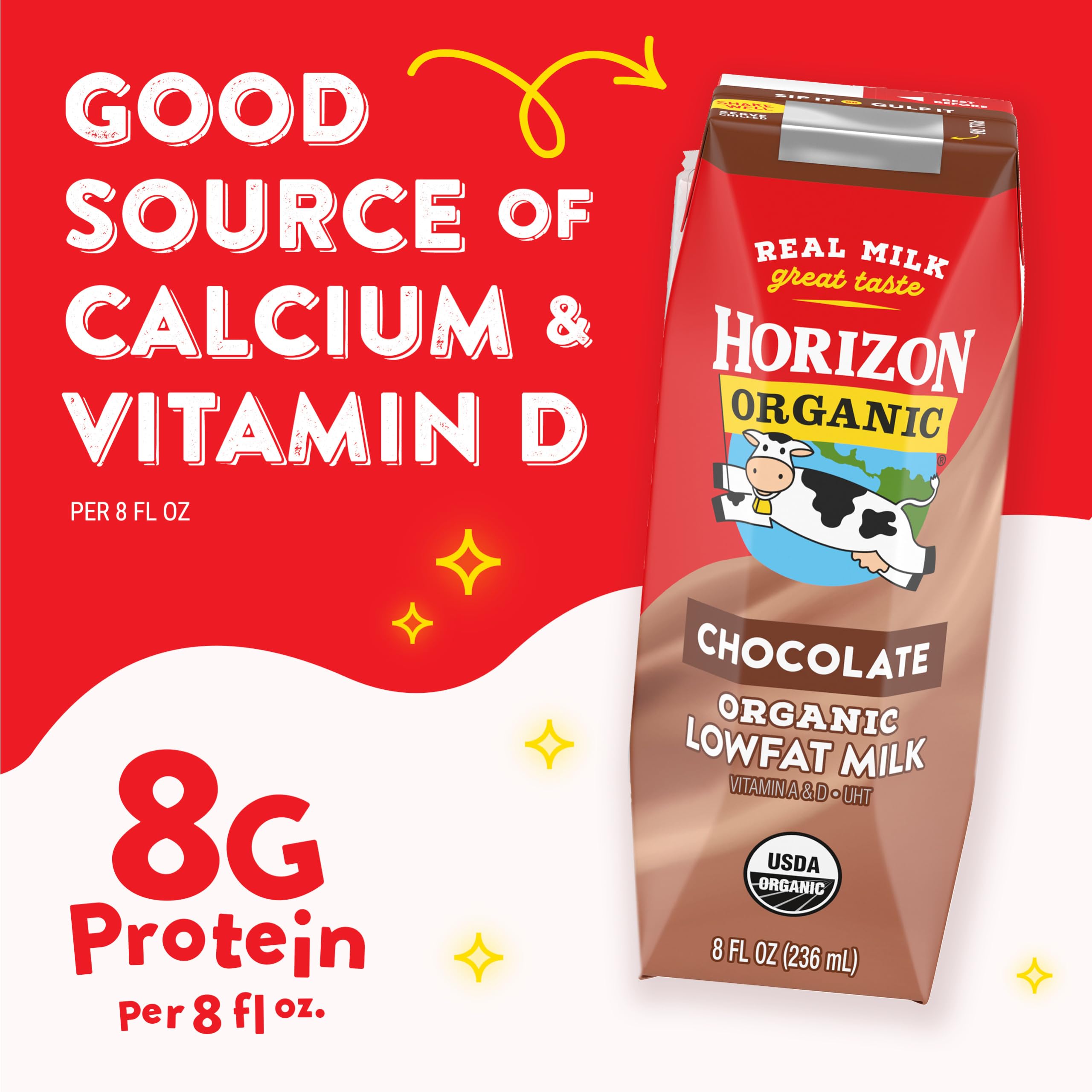 Horizon Organic chocolate milk box in a lunchbox for kids.