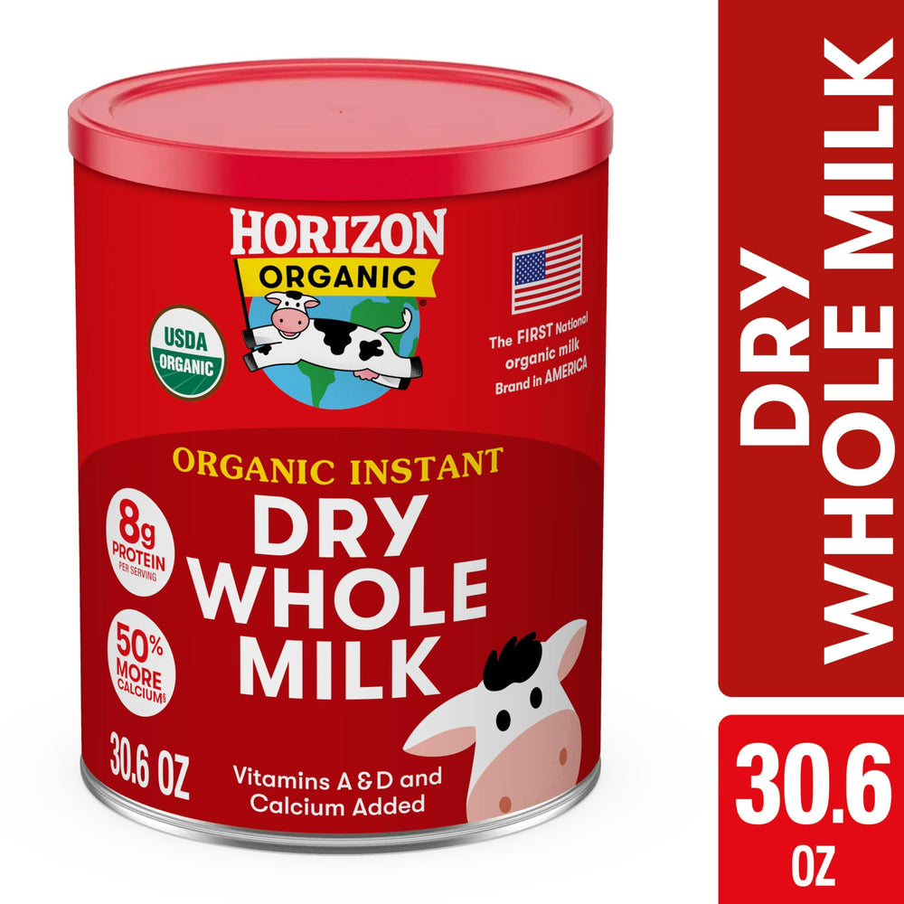 Horizon Organic Instant Dry Whole Milk Powder pouring into a mug for drinks.