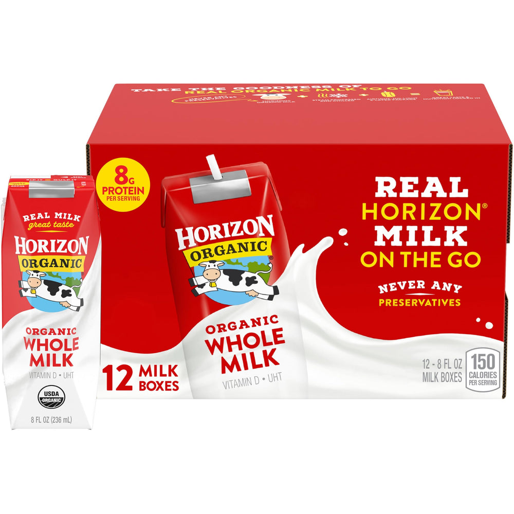 Horizon Organic milk box on the go; convenient protein for packed lunches.