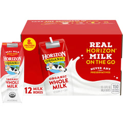 Horizon Organic milk box on the go; convenient protein for packed lunches.