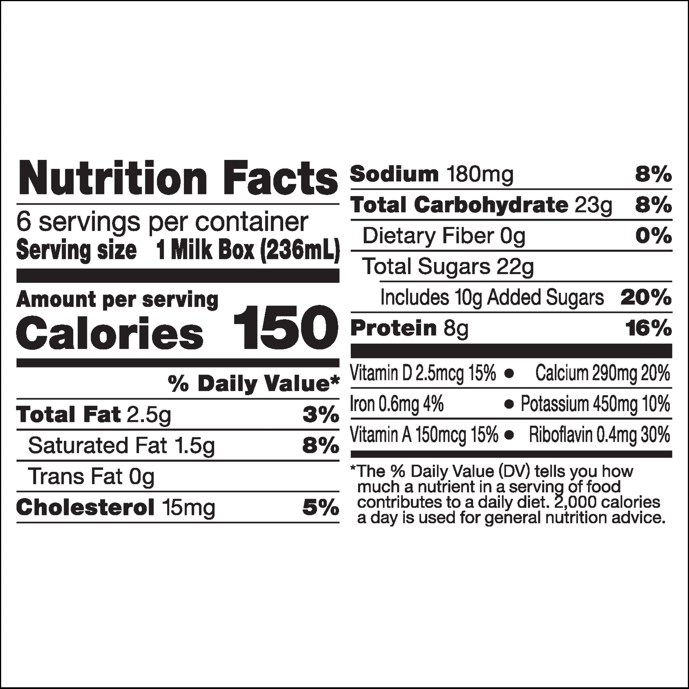 Horizon Organic shelf-stable chocolate milk box back panel with nutrition details.