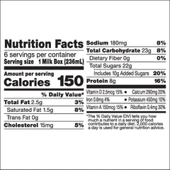 Horizon Organic shelf-stable chocolate milk box back panel with nutrition details.
