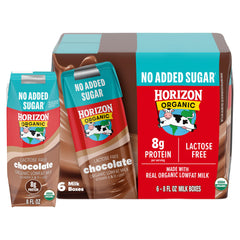 Horizon Organic lactose-free chocolate milk box front view, ready to pack in a lunchbox