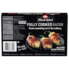 Fully cooked bacon package from Hormel Black Label for easy pantry meals.