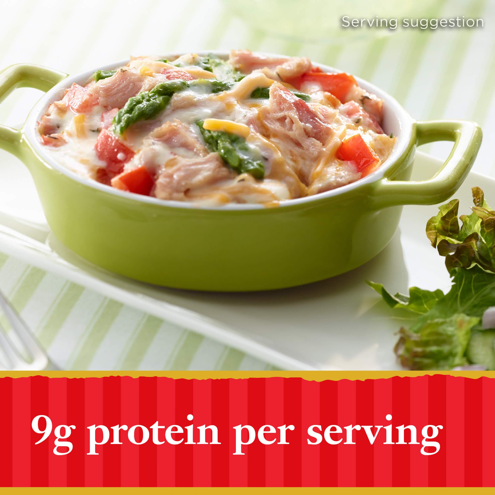 HORMEL canned ham nutrition label signals gluten-free and protein content.