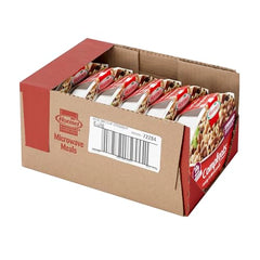 Six-pack of HORMEL COMPLEATS Beef Stroganoff trays for pantry-stable meals.