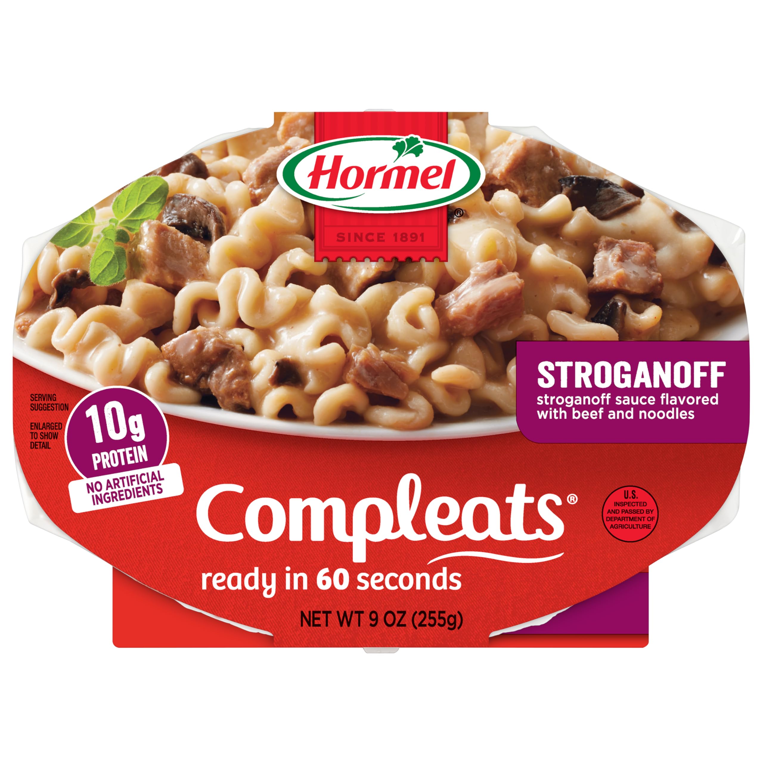 HORMEL COMPLEATS Beef Stroganoff tray ready for microwave, quick dinner option.