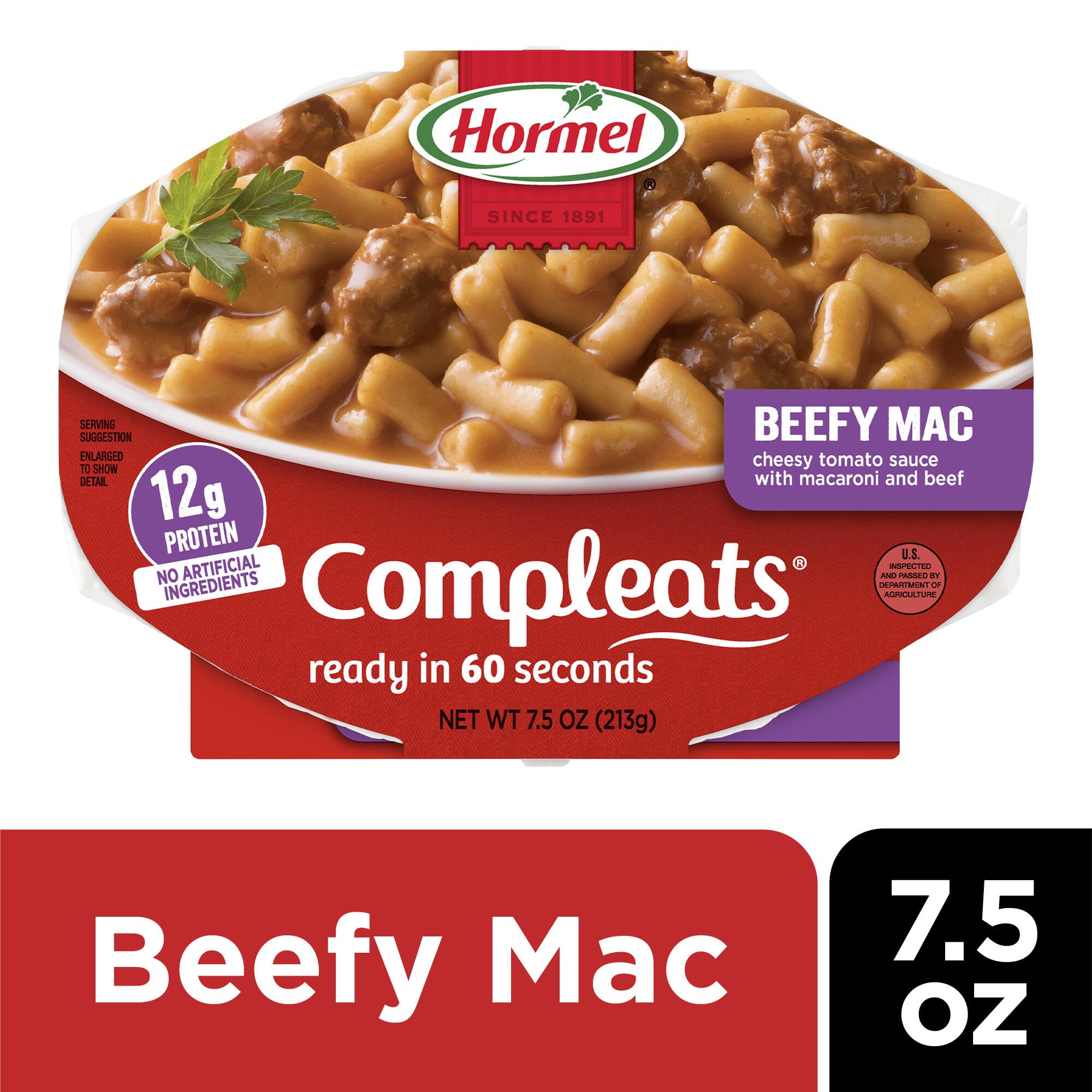 HORMEL COMPLEATS Beefy Mac Cheese beef chunks visible in sauce