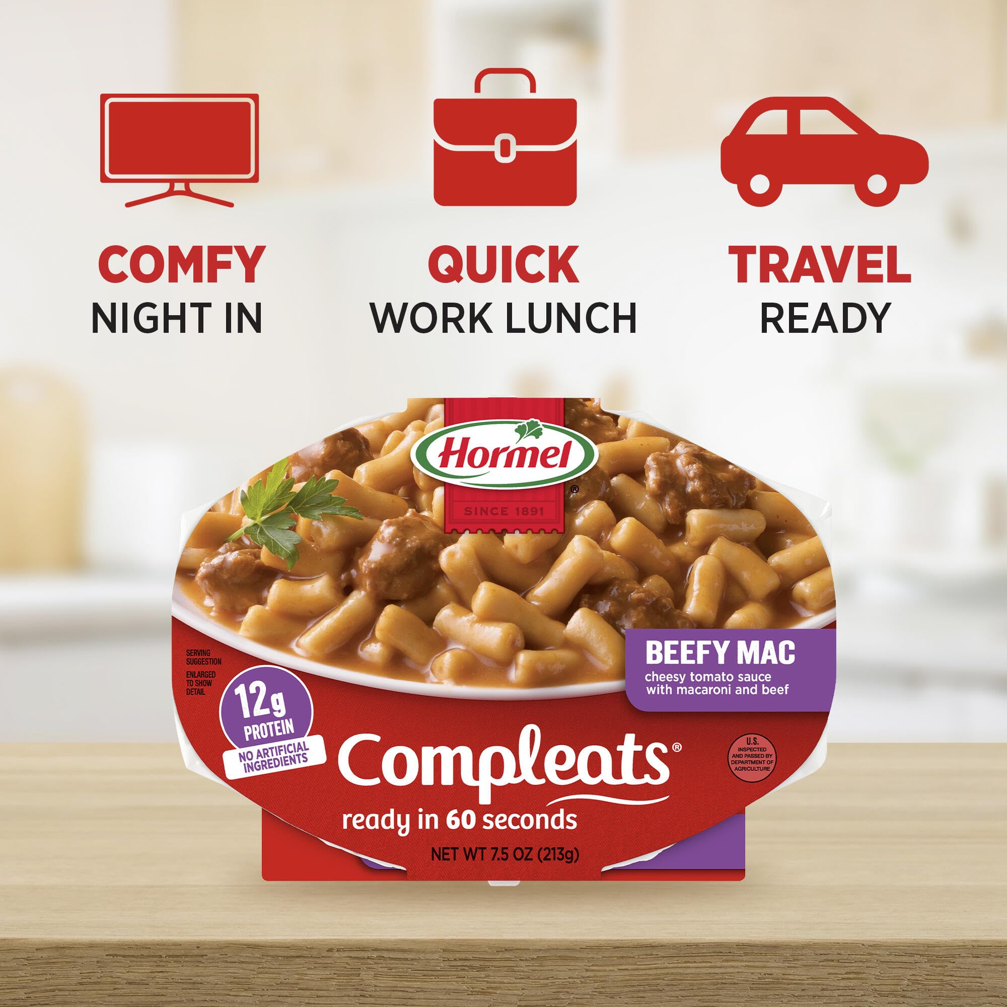 HORMEL COMPLEATS Beefy Mac Cheese heated in microwave in 60 seconds