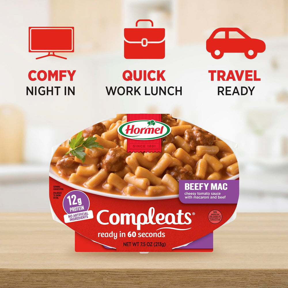HORMEL COMPLEATS Beefy Mac Cheese heated in microwave in 60 seconds