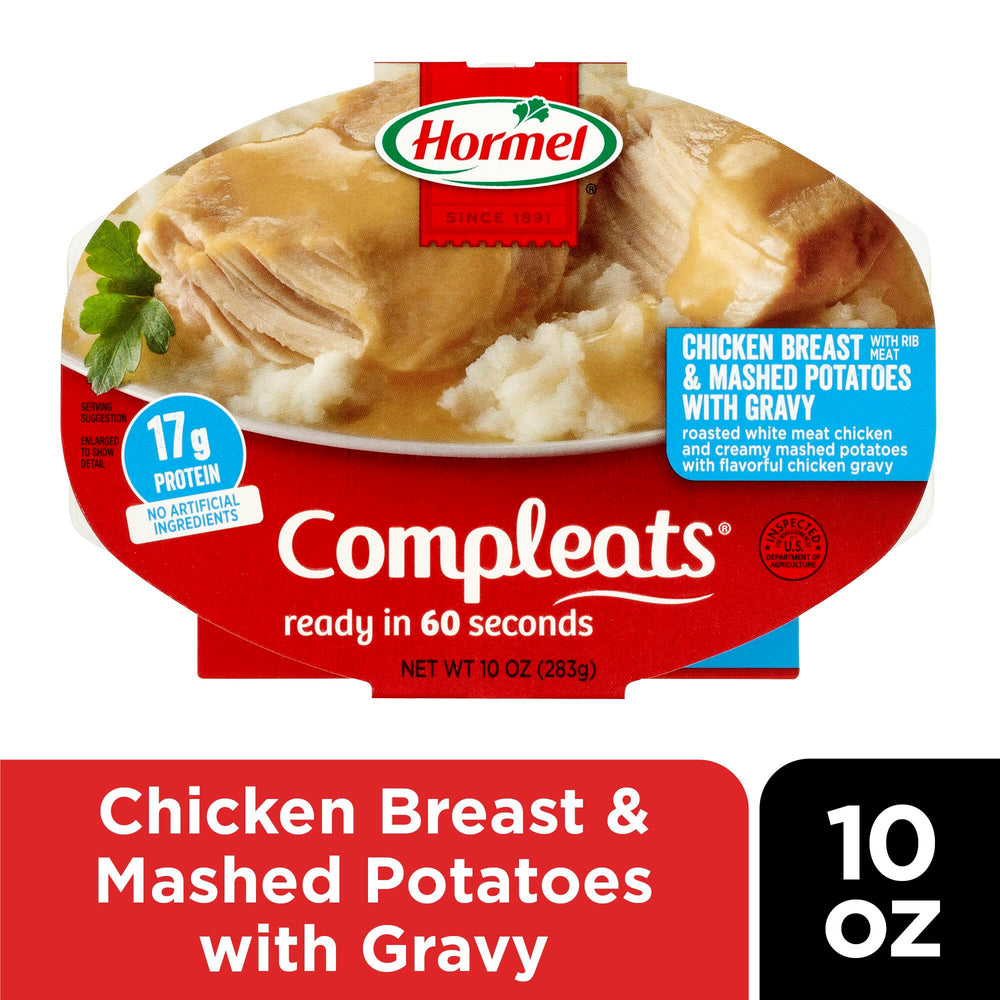 Hormel Compleats microwave-ready label; 60-second heat time for fast meals.