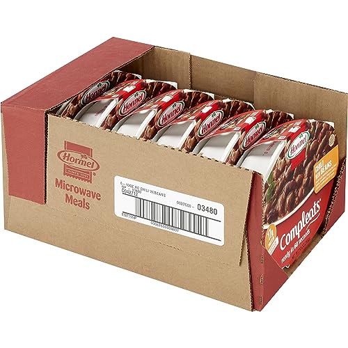 Beef, beans, and spices in HORMEL COMPLEATS chili with beans ingredients close-up