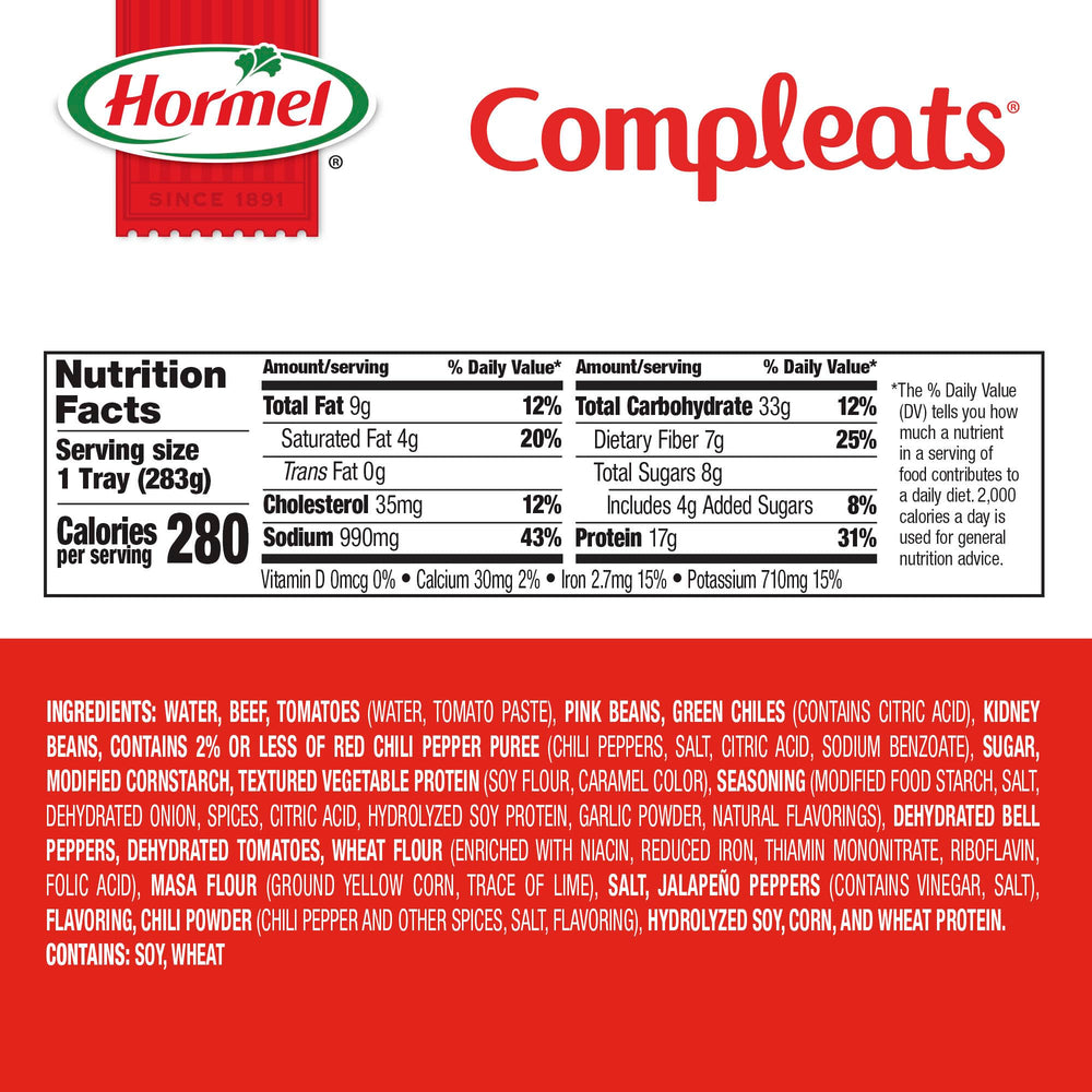 HORMEL COMPLEATS chili with beans tray open highlights ease of heating