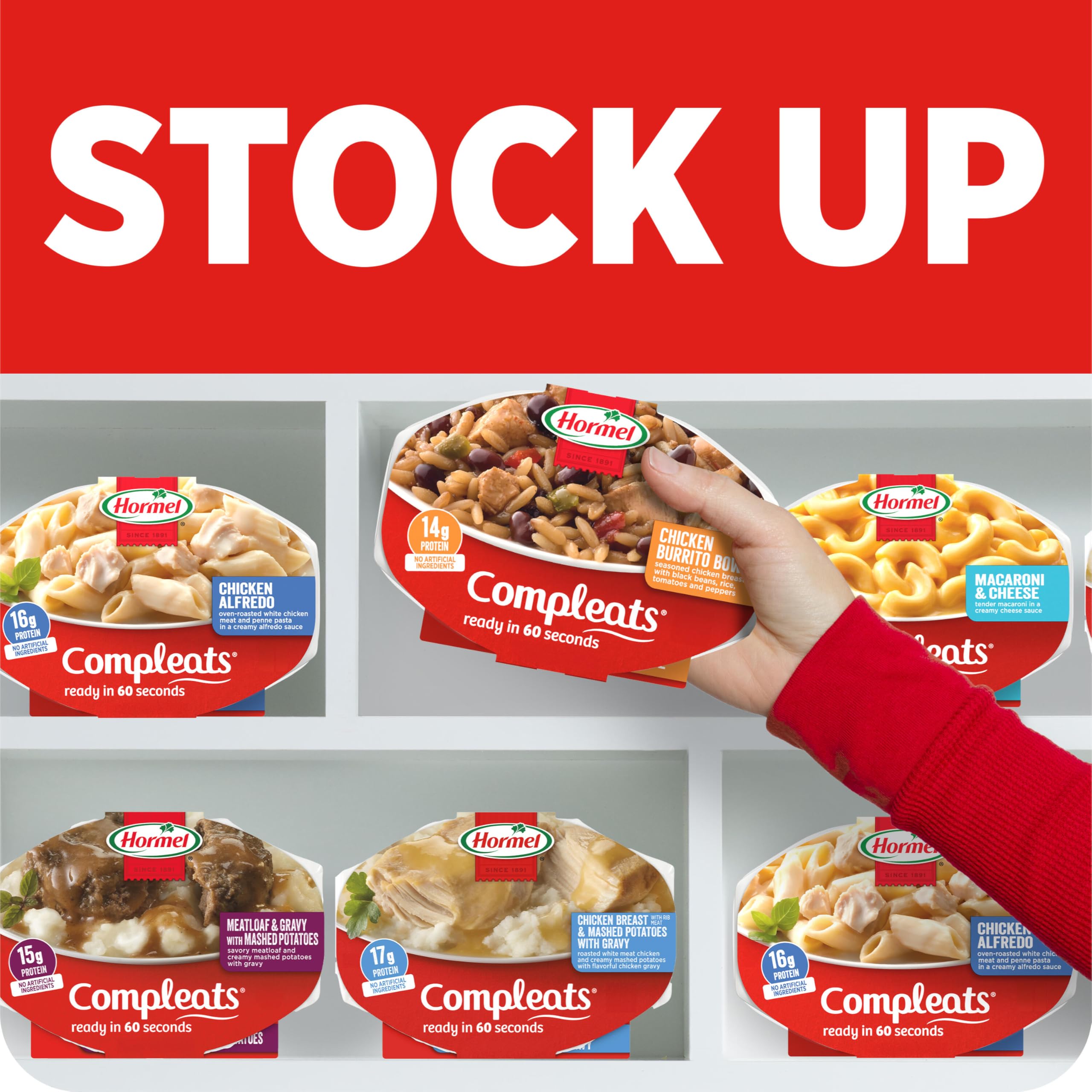 Ready-to-eat HORMEL COMPLEATS meal in tray