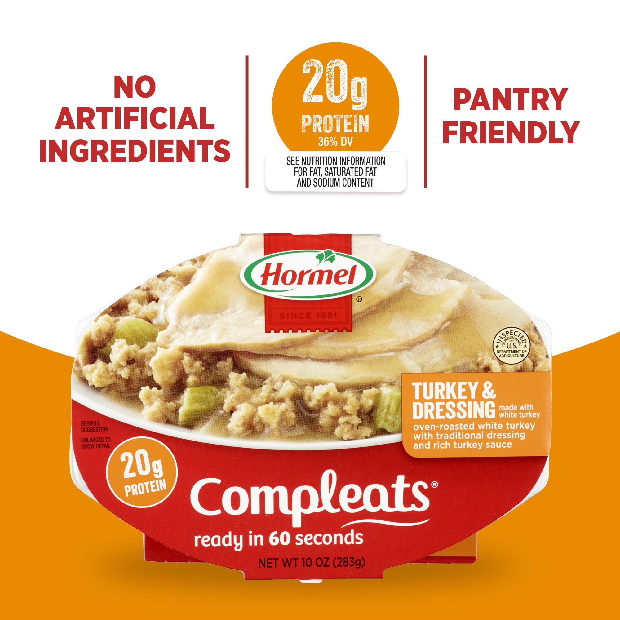 HORMEL COMPLEATS Turkey & Dressing tray ingredients and composition.