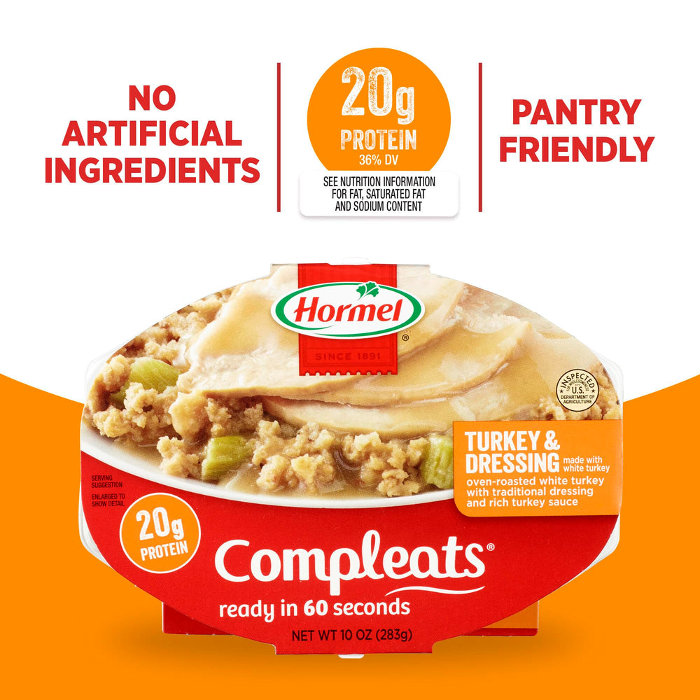 HORMEL COMPLEATS Turkey & Dressing tray ingredients and composition.