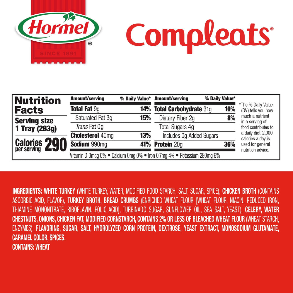 HORMEL COMPLEATS Turkey & Dressing tray being opened for a quick, mess-free meal.