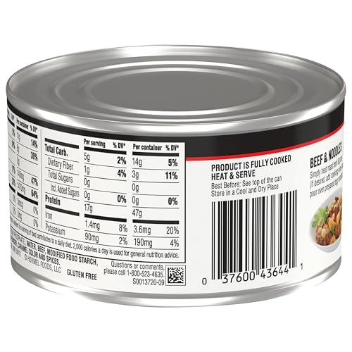 Hormel Roast Beef and Gravy can side view, ideal for quick sandwiches or casseroles.