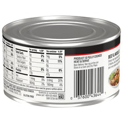 Hormel Roast Beef and Gravy can side view, ideal for quick sandwiches or casseroles.