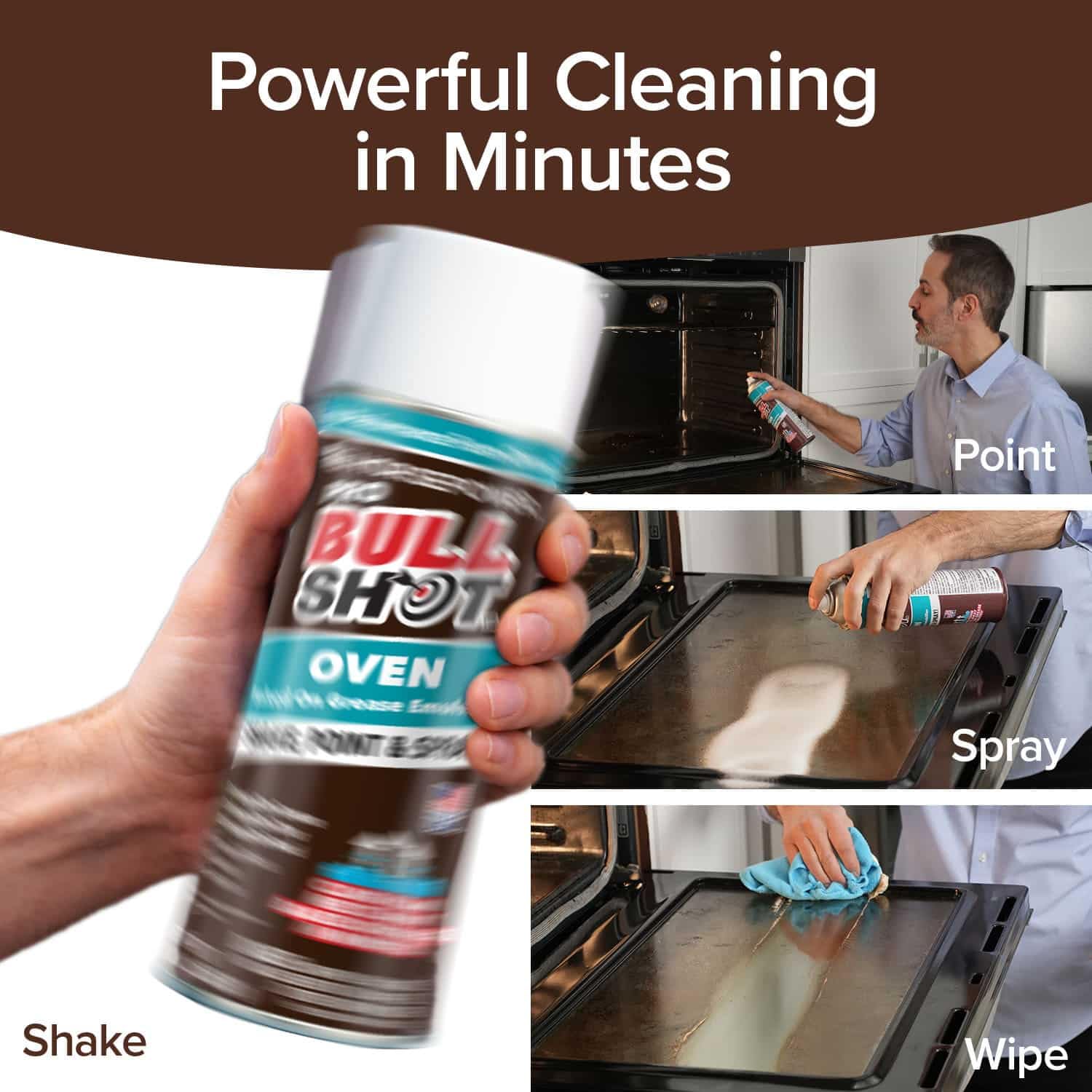 Horsepower Bull Shot Oven Pro cleans oven walls with no dripping or mess.