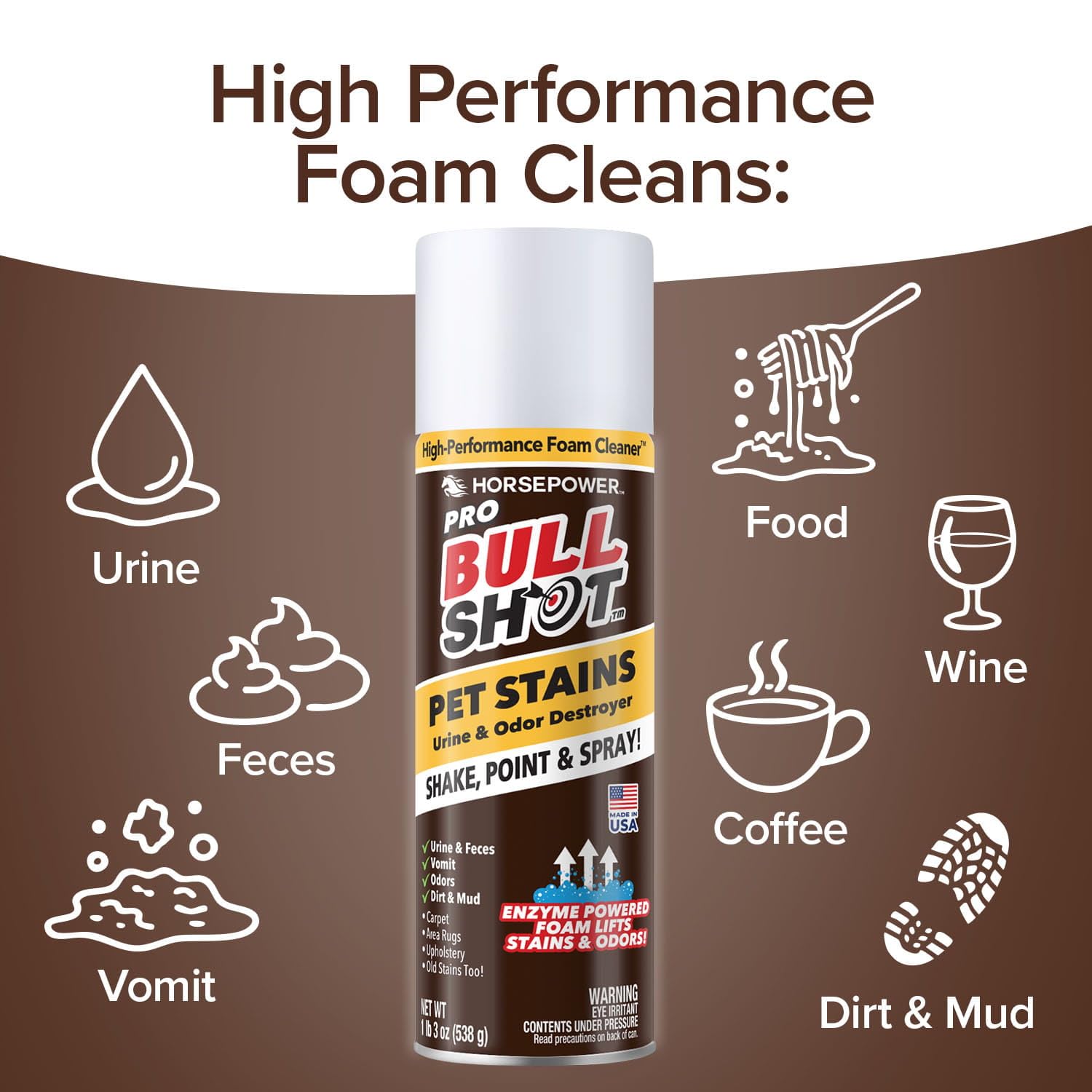 Horsepower Bull Shot Pet Pro enzymatic odor removal neutralizes smells at the source
